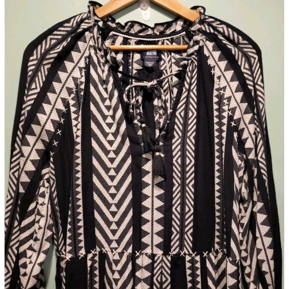 Maeve Anthropologie Dominique Black White Tribal Print Tunic Dress Sz M - Picture 3 of 9